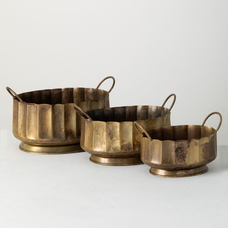 Sullivans Set Of 3 Decorative Iron Bowls 10"H, 9"H & 5"H Gold