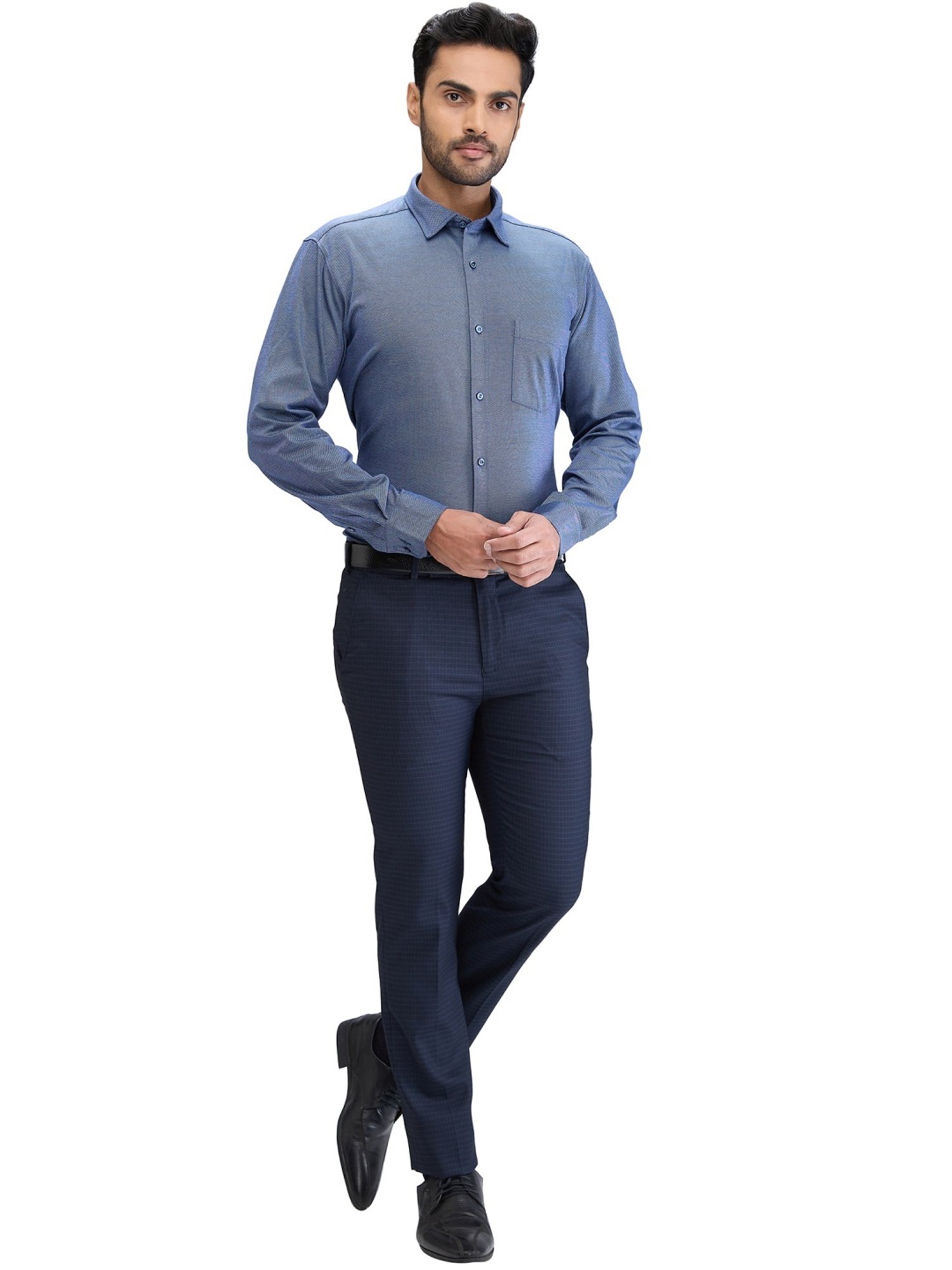 Park Avenue Blue Super Slim Fit Checks Trousers