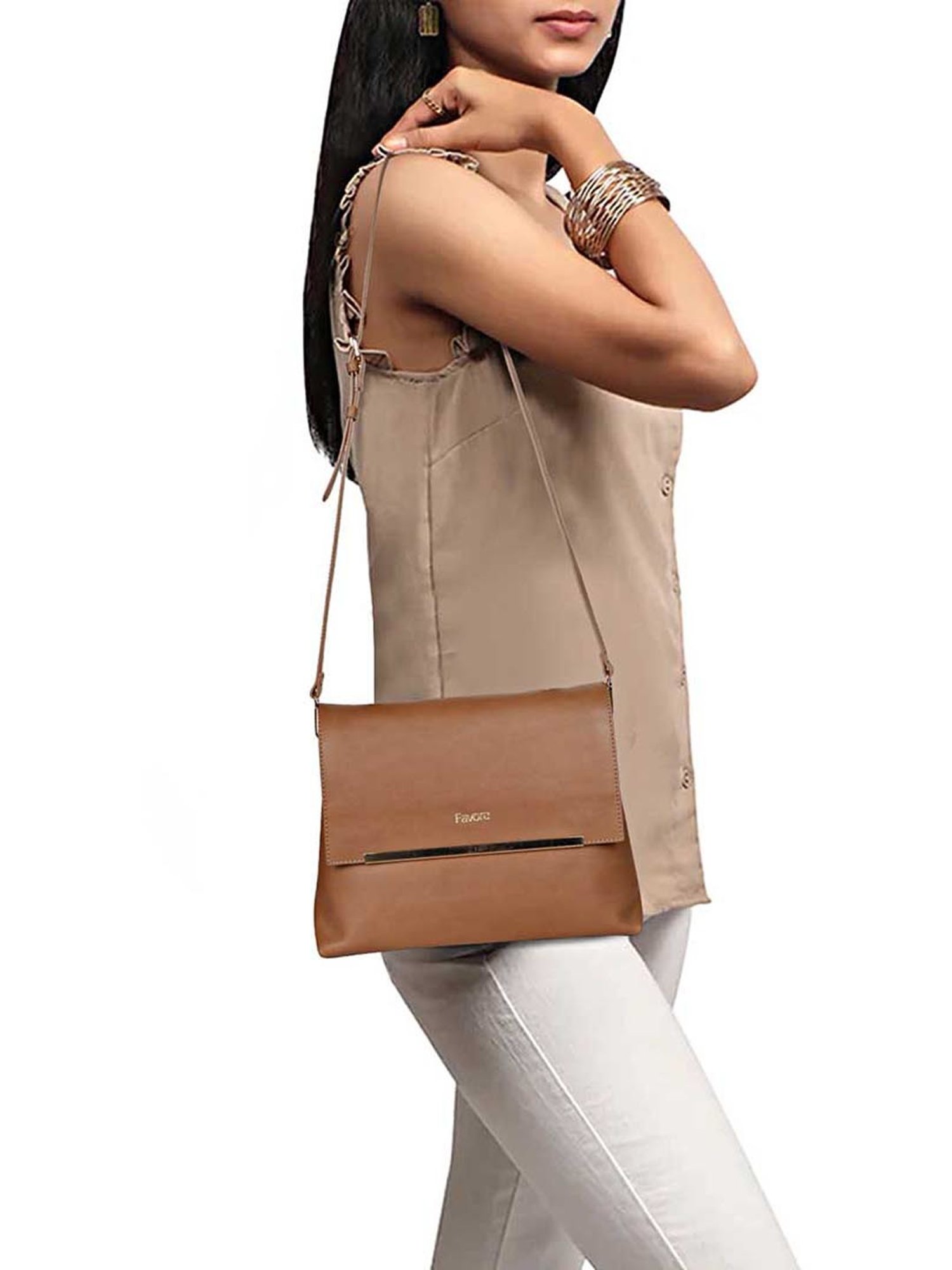 Saint G Tan Solid Medium Sling Handbag
