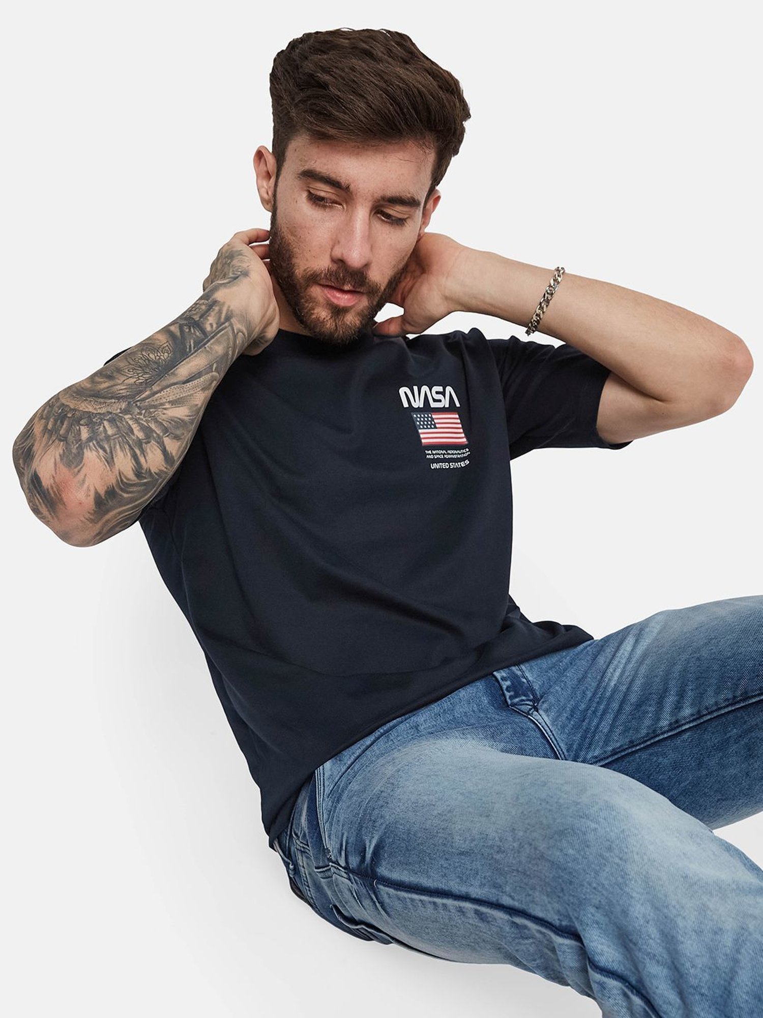 Octave Navy Regular Fit Printed T-Shirt