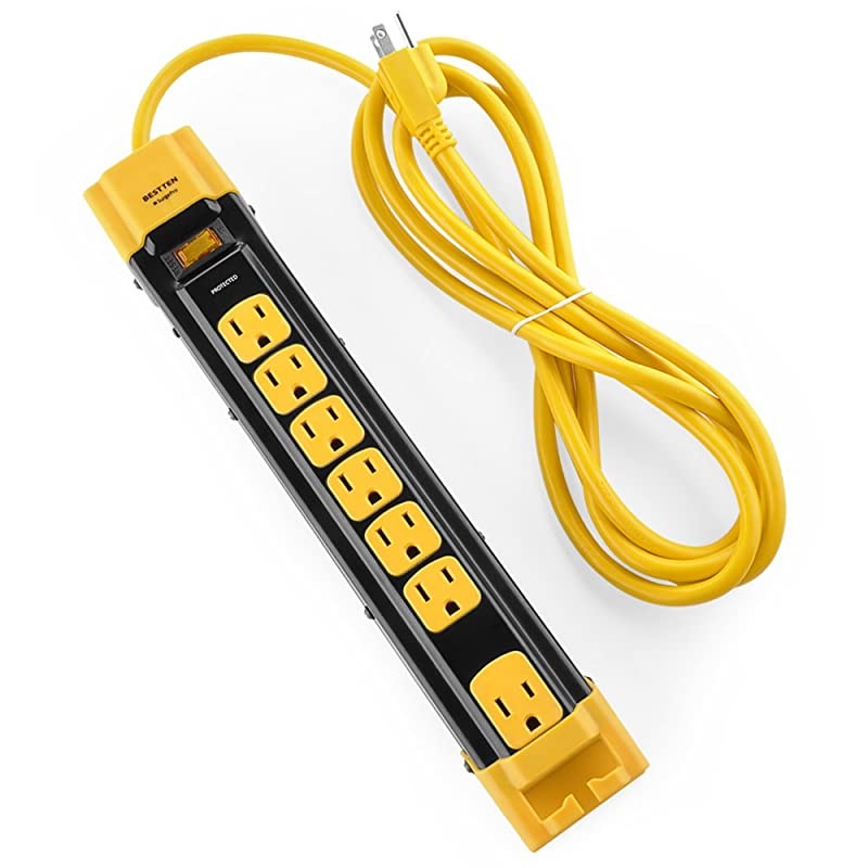 7 Outlet Heavy Duty Metal Surge Protector Power Strip with Cord Management 9Foot Cord ETL Certified Yellow