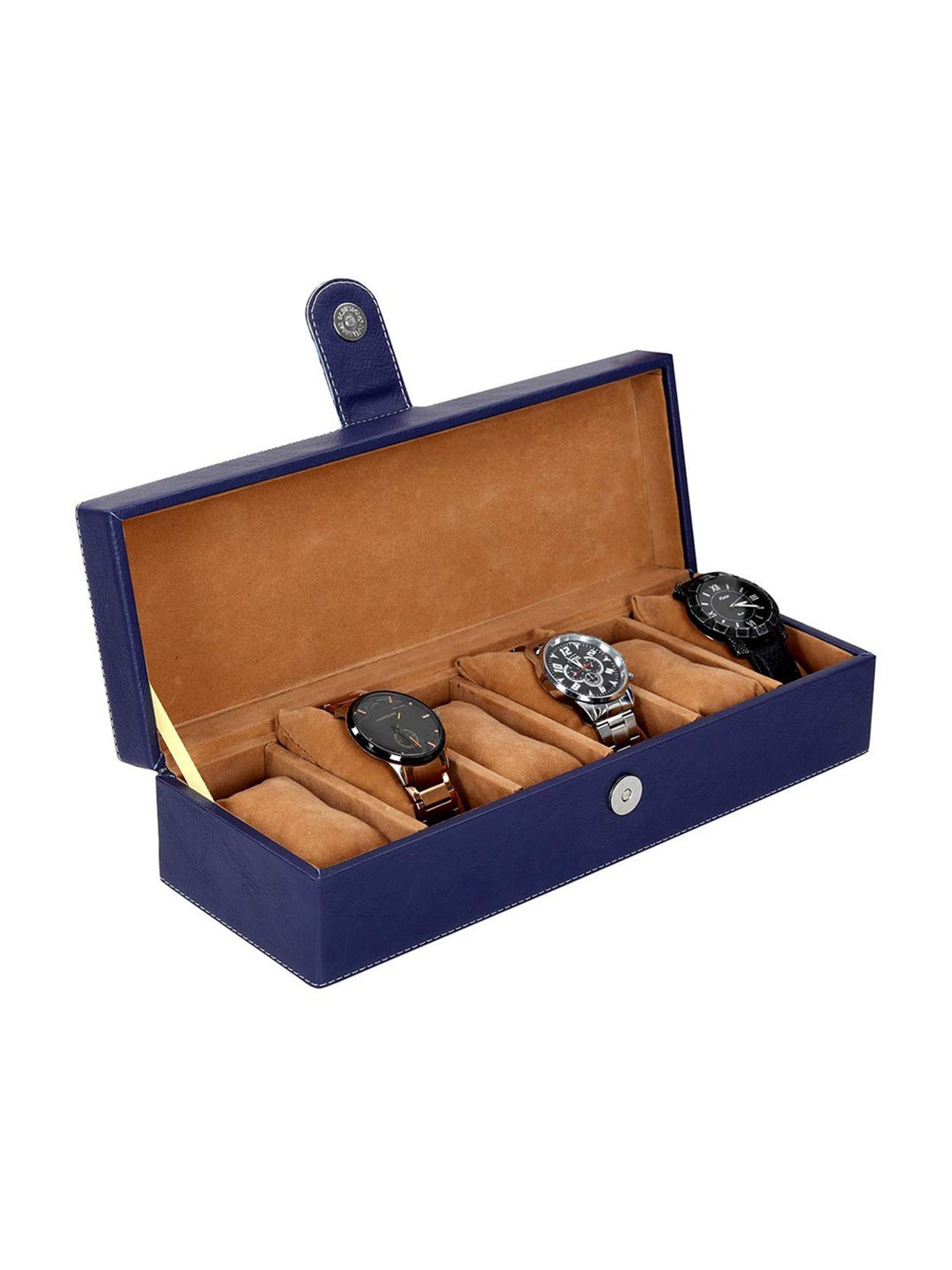 Leather World Blue Watch Box Holder Organizer Case in 6 Slots