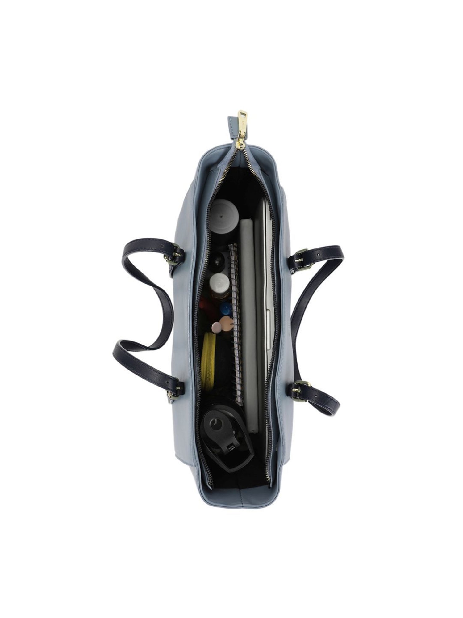 Tyra Abelia Navy Solid Faux Leather Tote Handbag