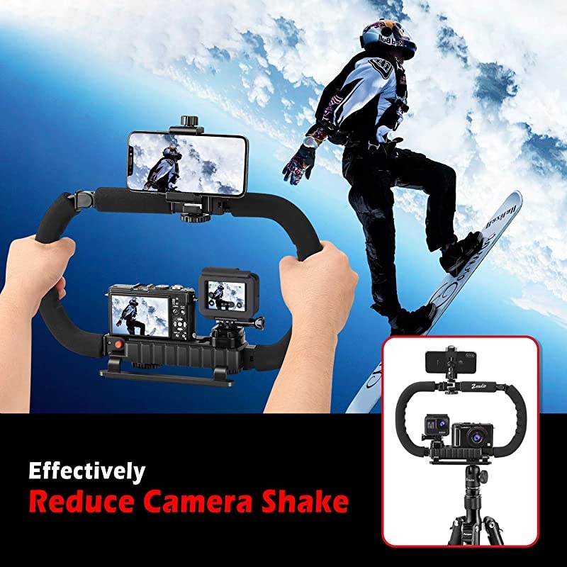 Camera Smartphone Stabilizer Foldable Handle Grip Handheld Video Rig with Carrying Case Compatibility with All GoPro Camera Camcorder DSLR Cell Phone iPhone Huawei Samsung etc