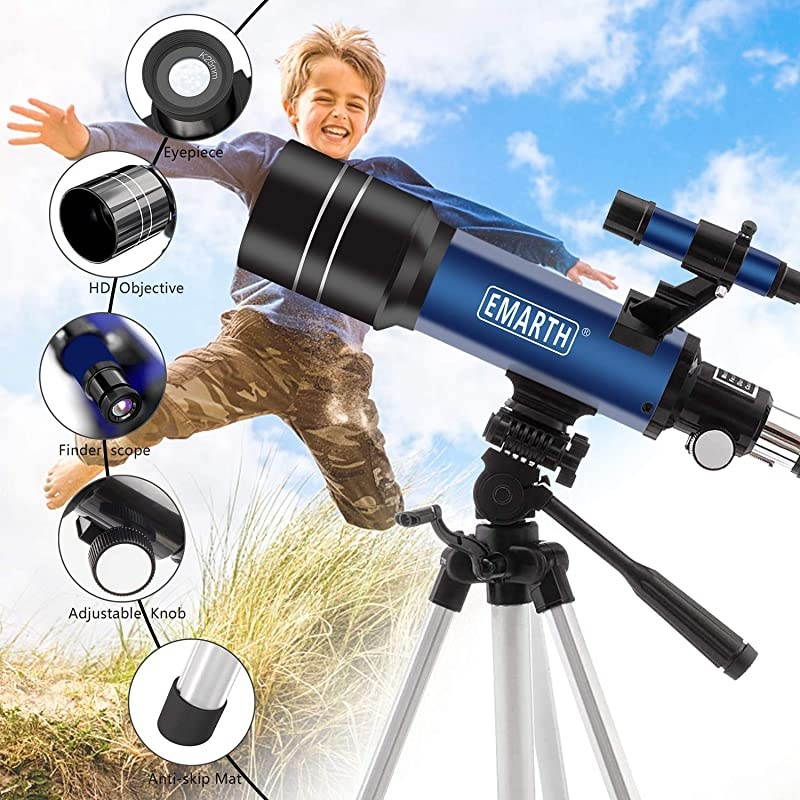 Telescope, 70mm/360mm Astronomical Refracter Telescope with Tripod & Finder Scope, Portable Telescope for Kids Beginners Adults (Blue)
