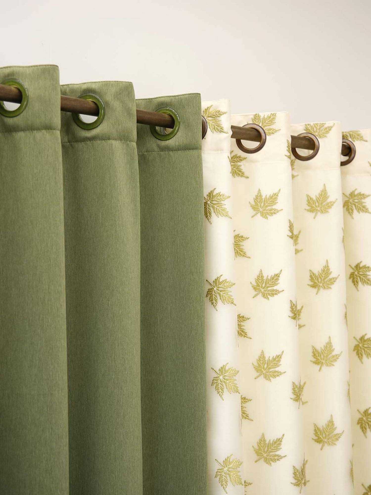 Ariana Foliage Design Olive Green & Beige Polyester 5 Ft. Window Curtain - Set of 2