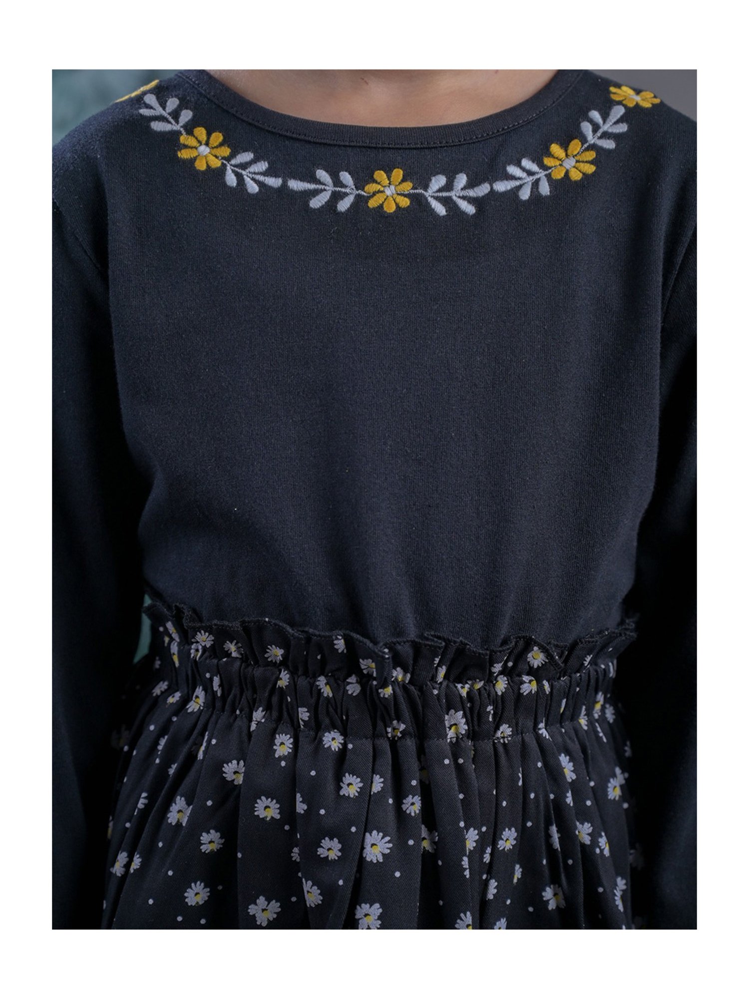 Budding Bees Kids Black Embroidered Full Sleeves Dress