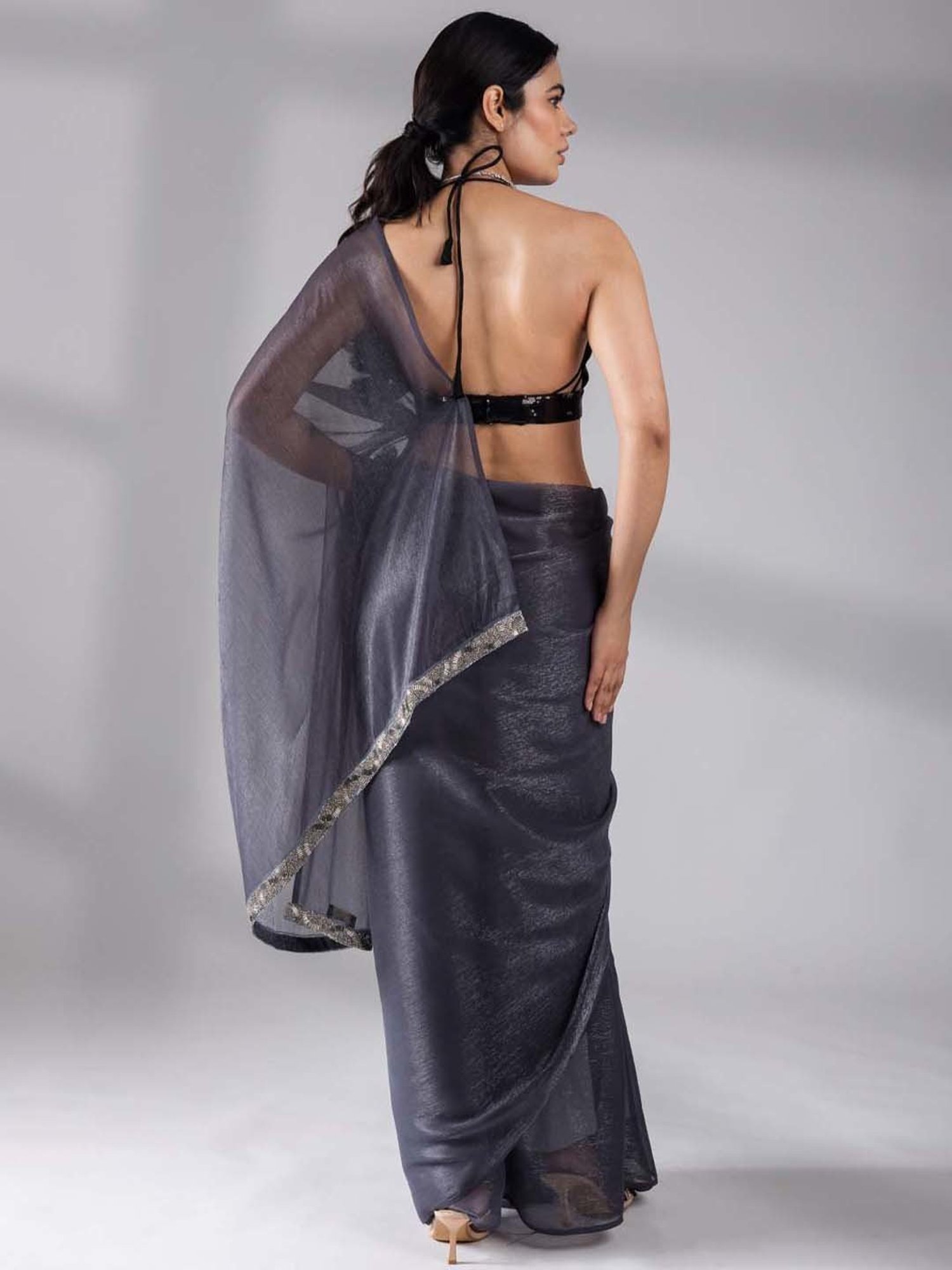 Swtantra Grey Chiffon Saree