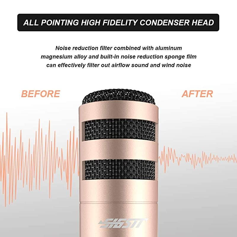 Music Recording Microphone with Desktop Tripod,Condenser Microphone Integrated Reverb Sound Effects for Phone Recording,Gaming,Podcasting and Karaoke Singing