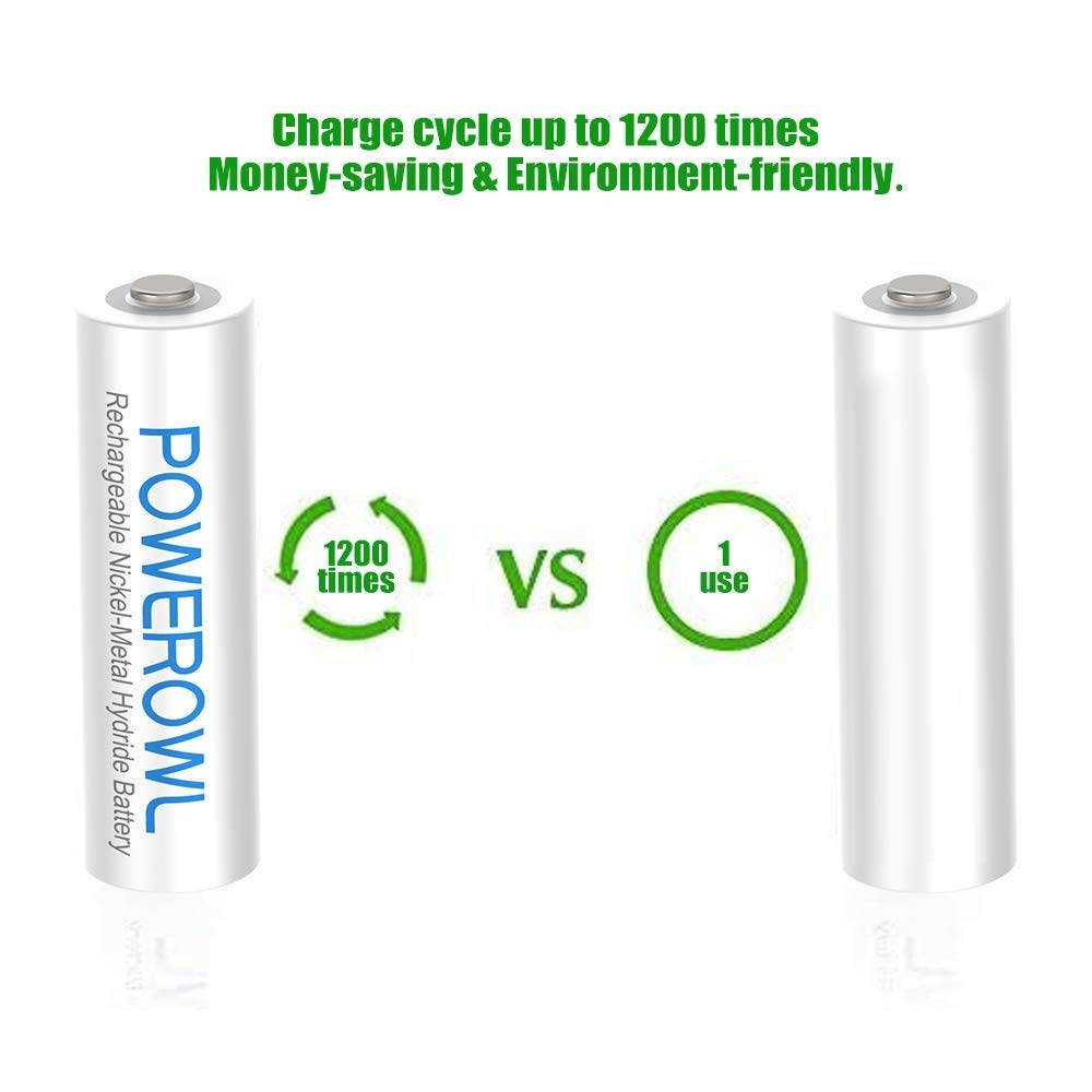 AAA Rechargeable Bateries, Powerowl Rechargeable AAA Batteries 1000mAh High Capacity 1.2V NiMH Low Self Discharge Rechargeable AAA Battery (AAA 4 Pack)