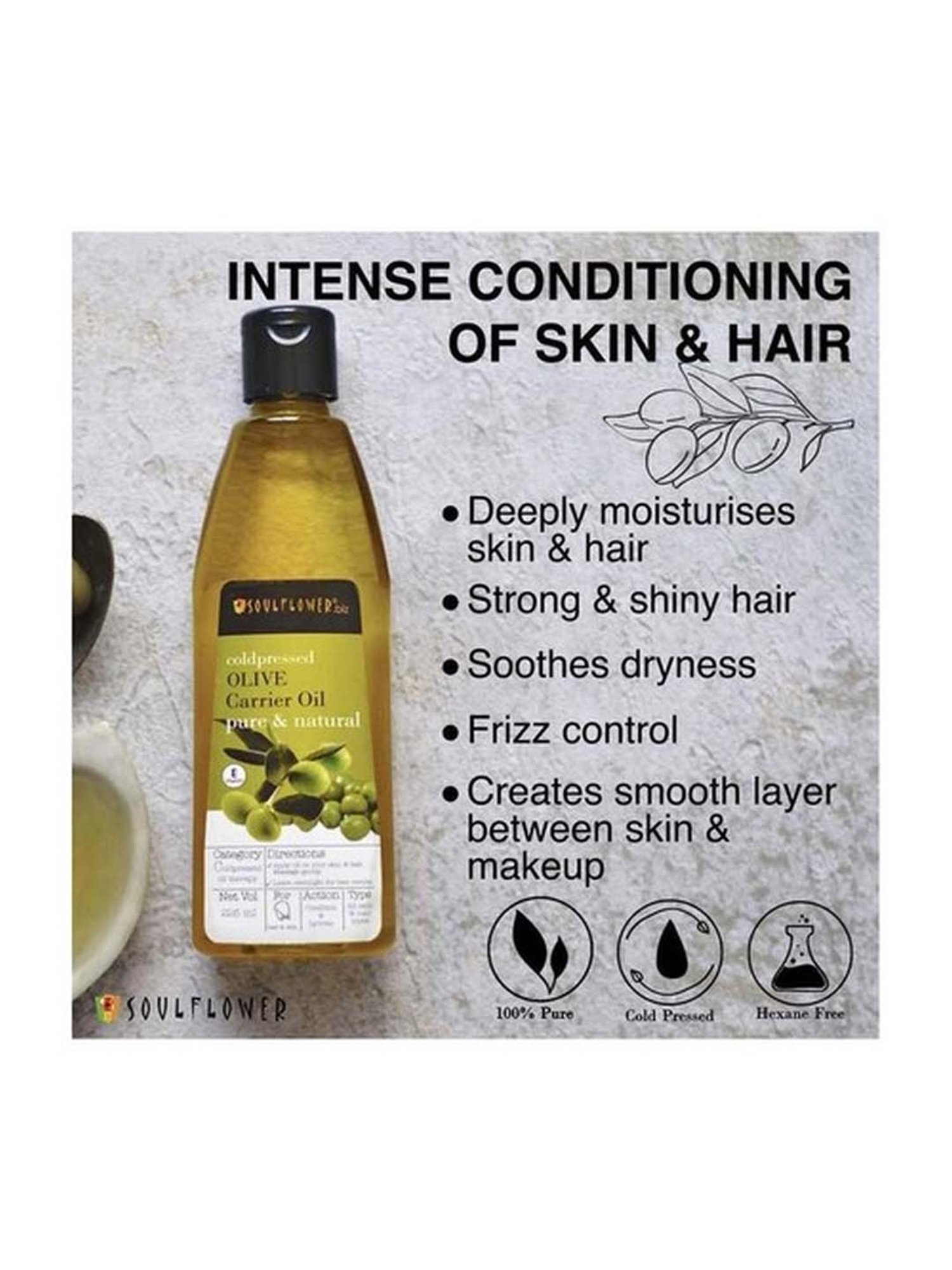 Soulflower Coldpressed Olive Oil For Hair & Skin - 225 ml