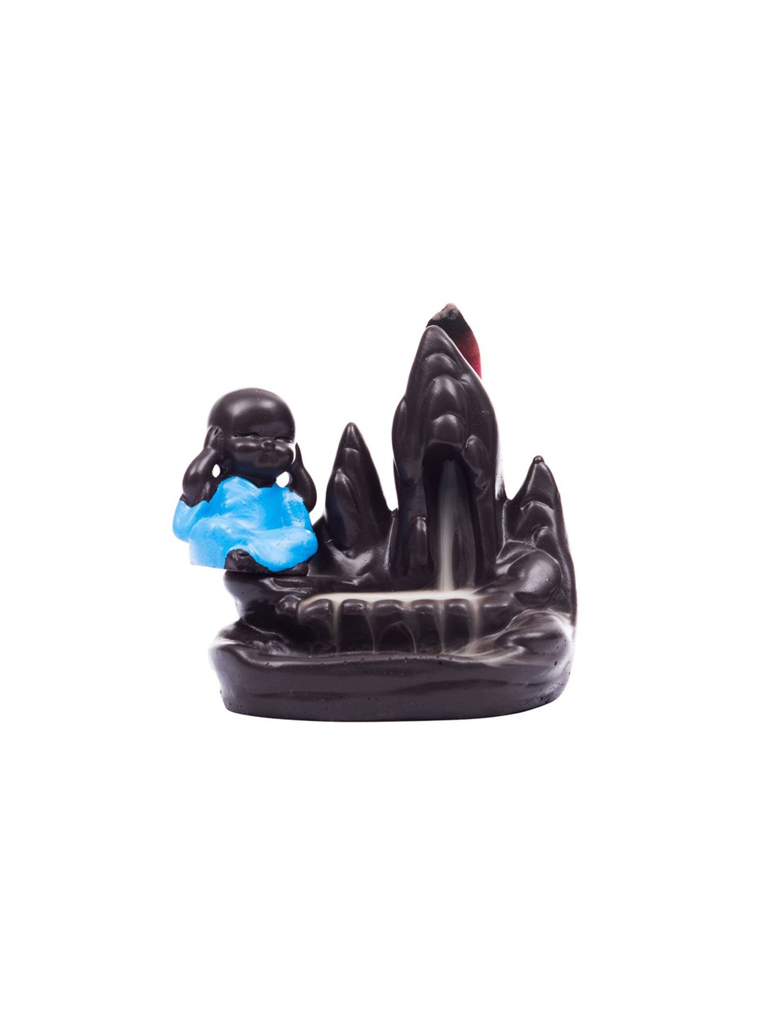 eCraftIndia Meditating Monk Buddha Smoke Fountain with 10 Backflow Cone Decorative Incense Holder