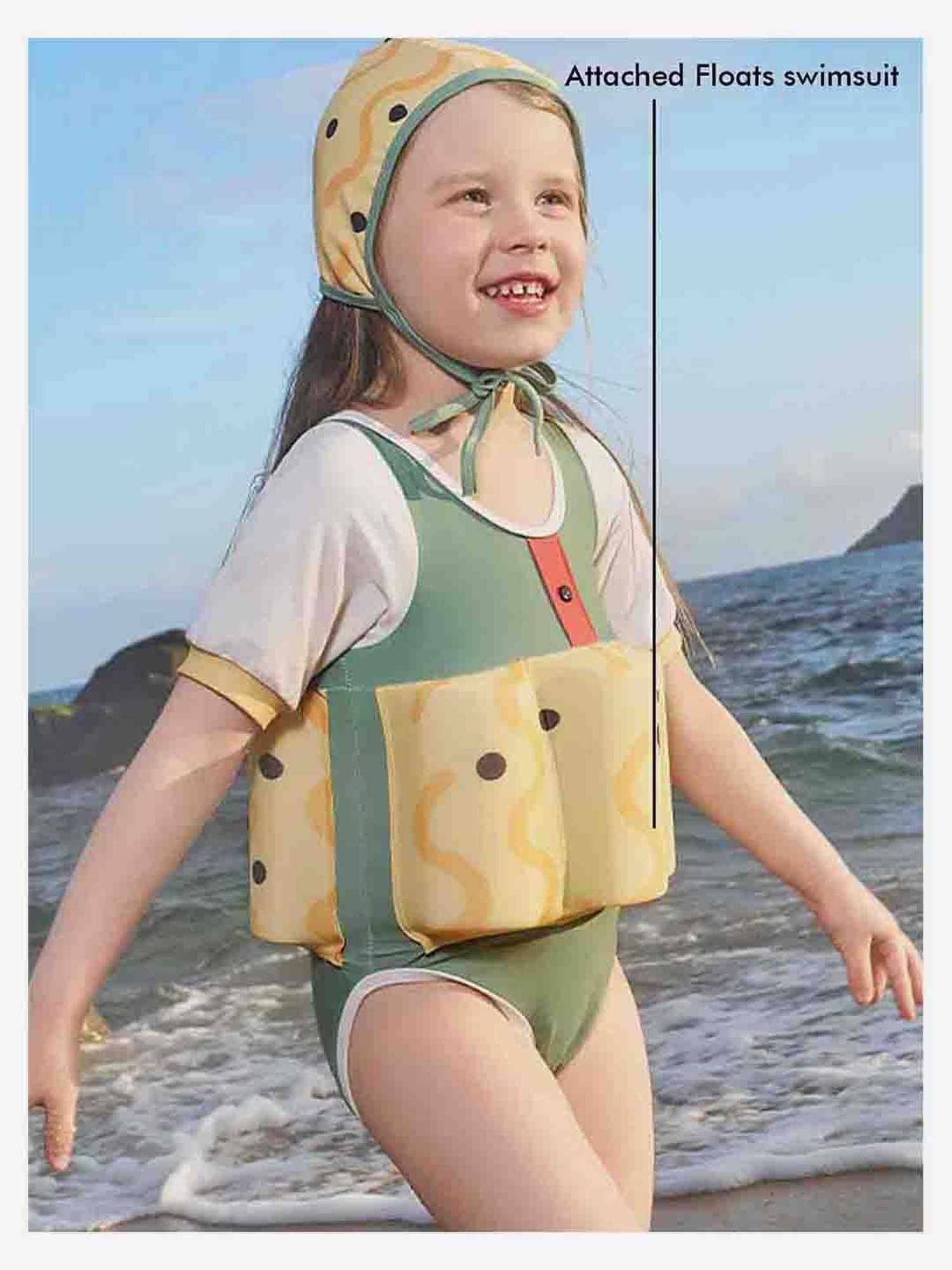 Little Surprise Box Kids Olive & Yellow Printed Swimfloatsuit