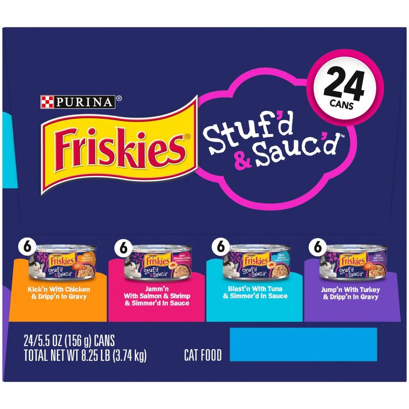 Purina Friskies Stuf'd & Sauc'd with Chicken, Tuna, Salmon & Turkey Wet Cat Food - 5.5oz/24ct Variety Pack
