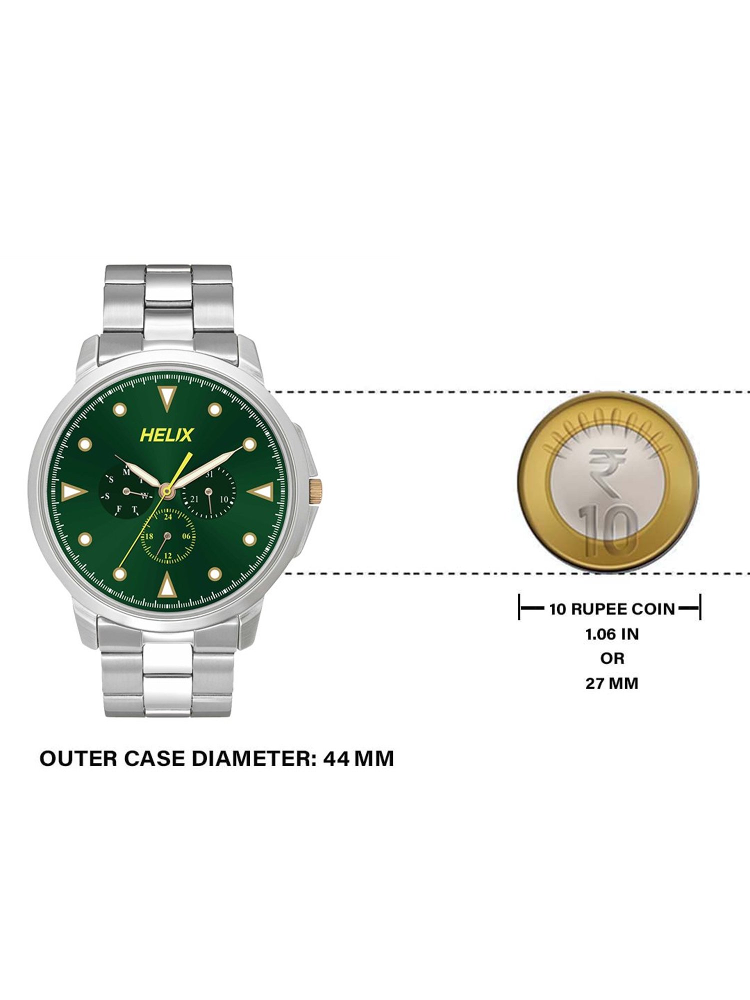 Helix By Timex Green Round Dial Analog Stainless Steel Men Watch - TW027HG34