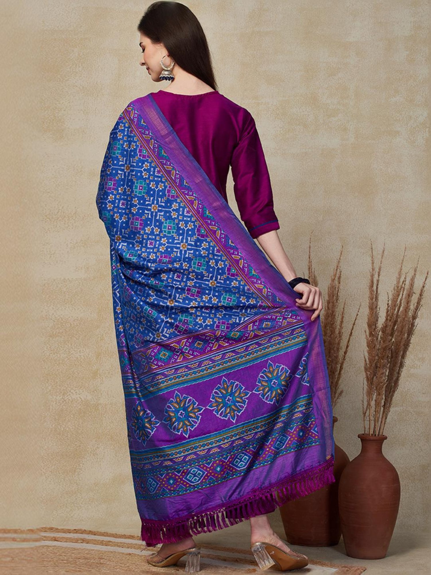 Fashor Purple Printed Kurta Pant Set With Dupatta