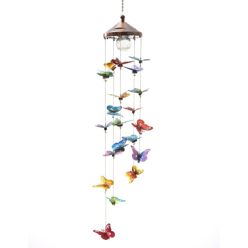 Lakeside Hanging Solar Lighted Butterfly Mobile with Crackle Glass Bulb