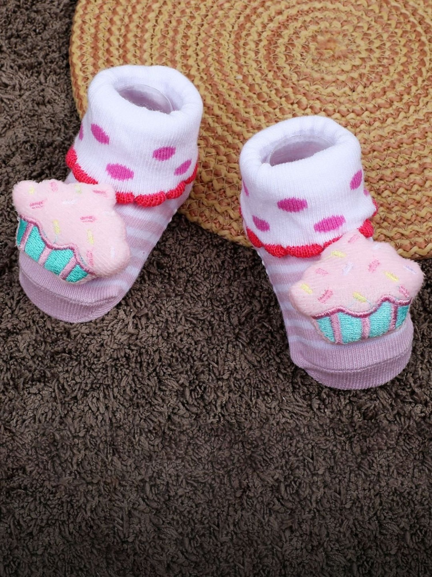 Baby Moo Kids Baby Pink & White Cotton Applique Socks