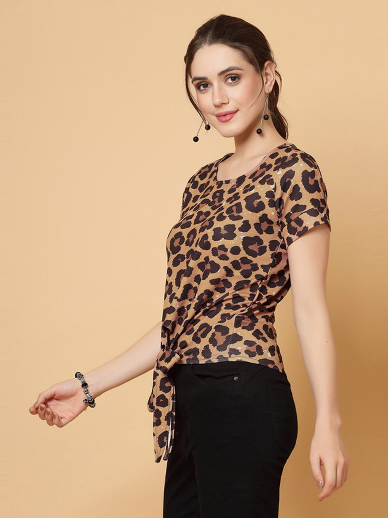 SELVIA Brown & Black Animal Print Top