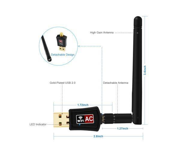 AC600 Long Range USB WiFi Adapter, 802.11AC 600Mbps Wireless Network Adapter Dual Band 2.4G/150Mbps + 5G/433Mbps, External Antenna for Windows 10 / 8.1 / 8 / 7 / XP /Vista, MAC OS