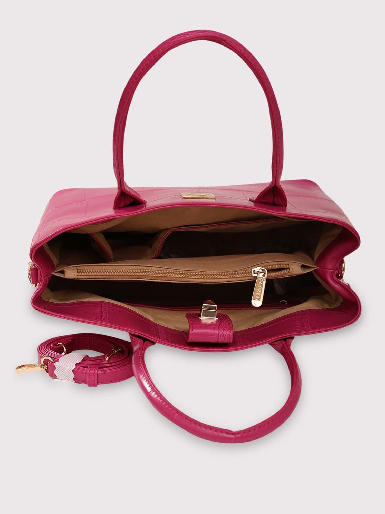 Caprese Mink Satchel Small Fuchsia Women Shoulder Handbag | The Kiara Collection