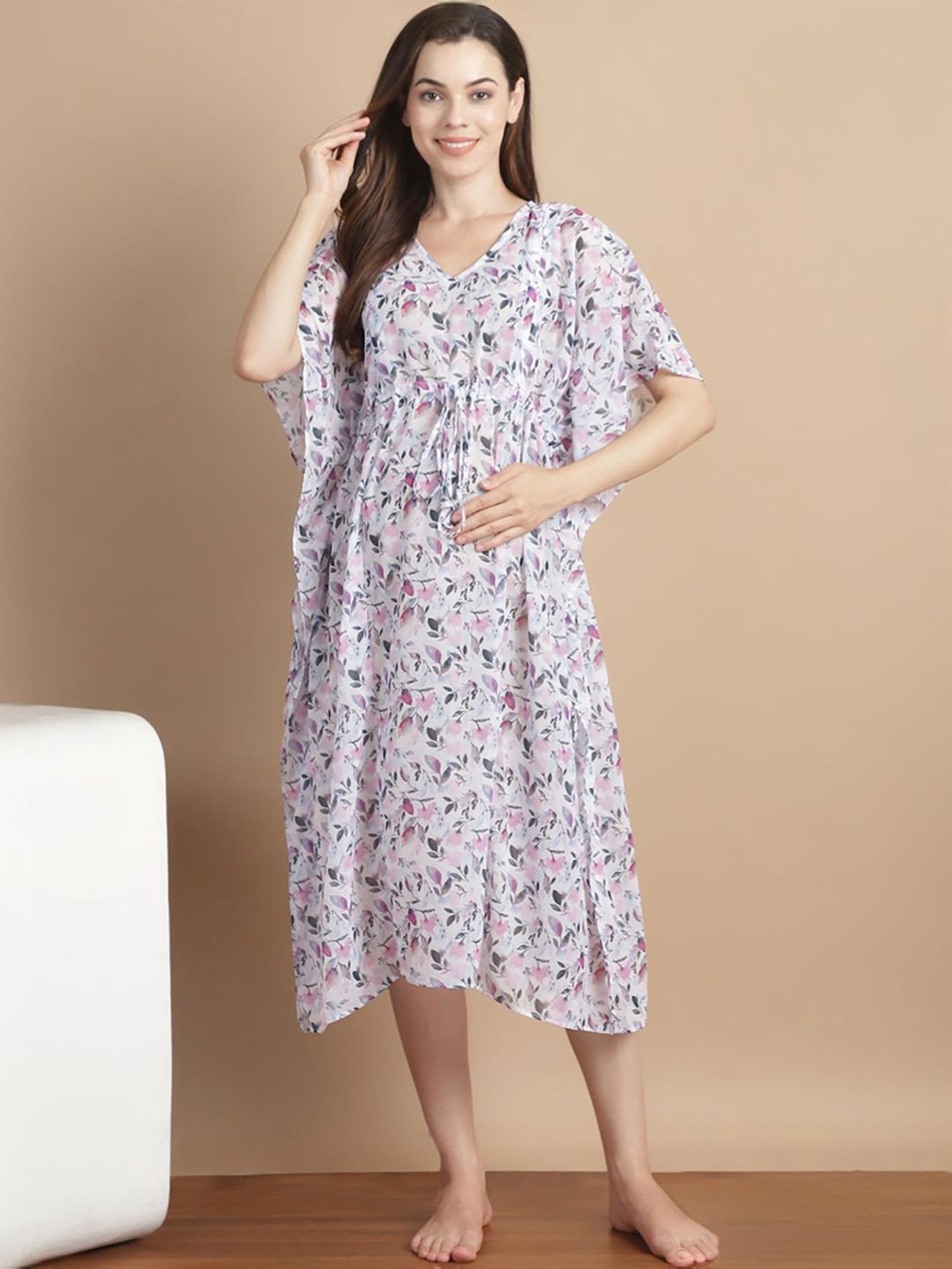 Secret Wish White Floral Print Kaftan