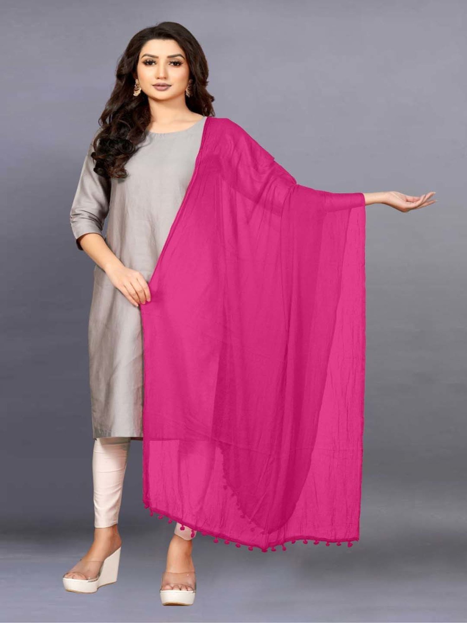 APNISHA Pink Plain Dupatta