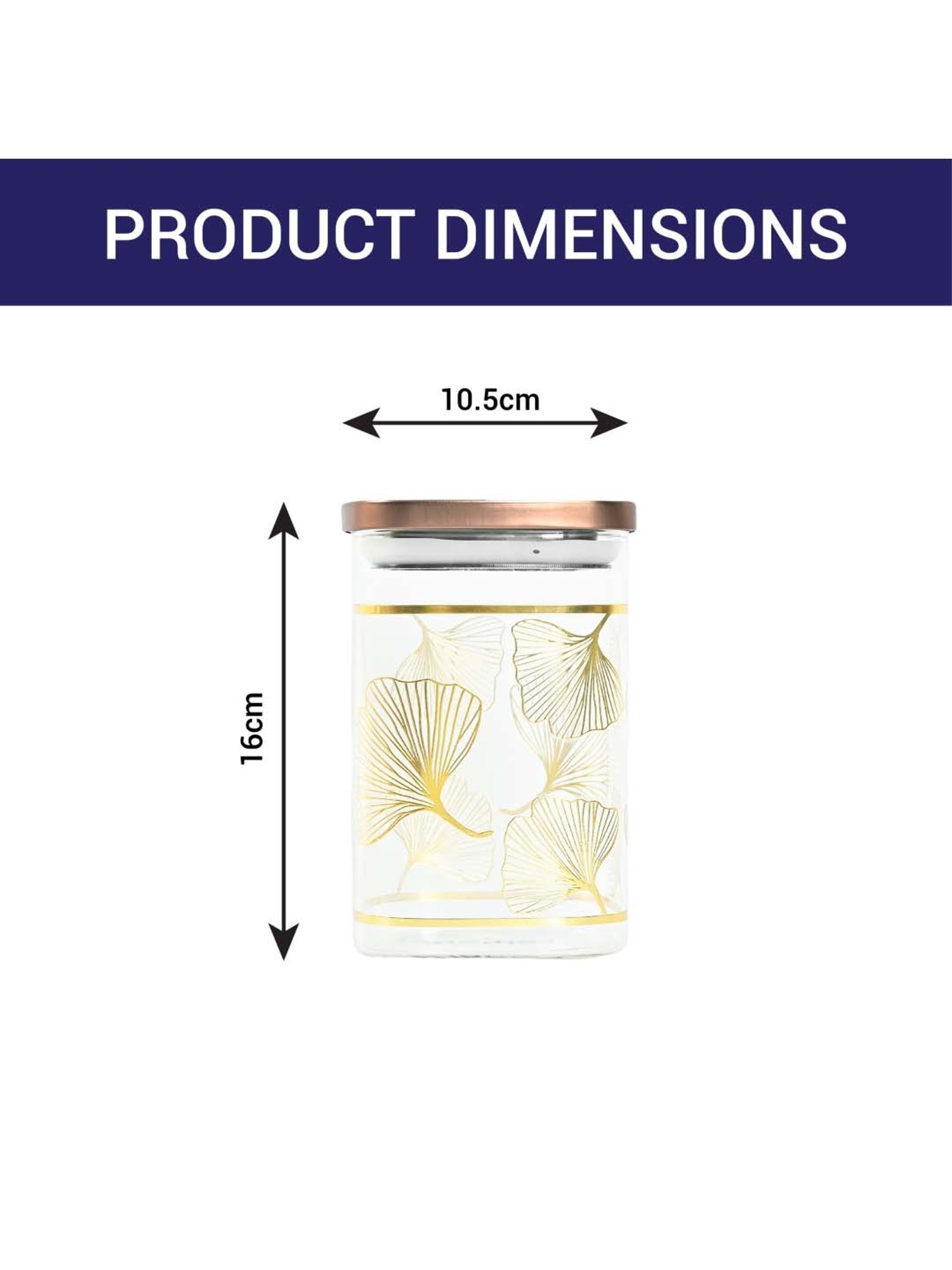 Femora Golden Borosilicate Glass Kitchen Storage Jar With Airtight Steel Lid (1.1 L) - Set of 2