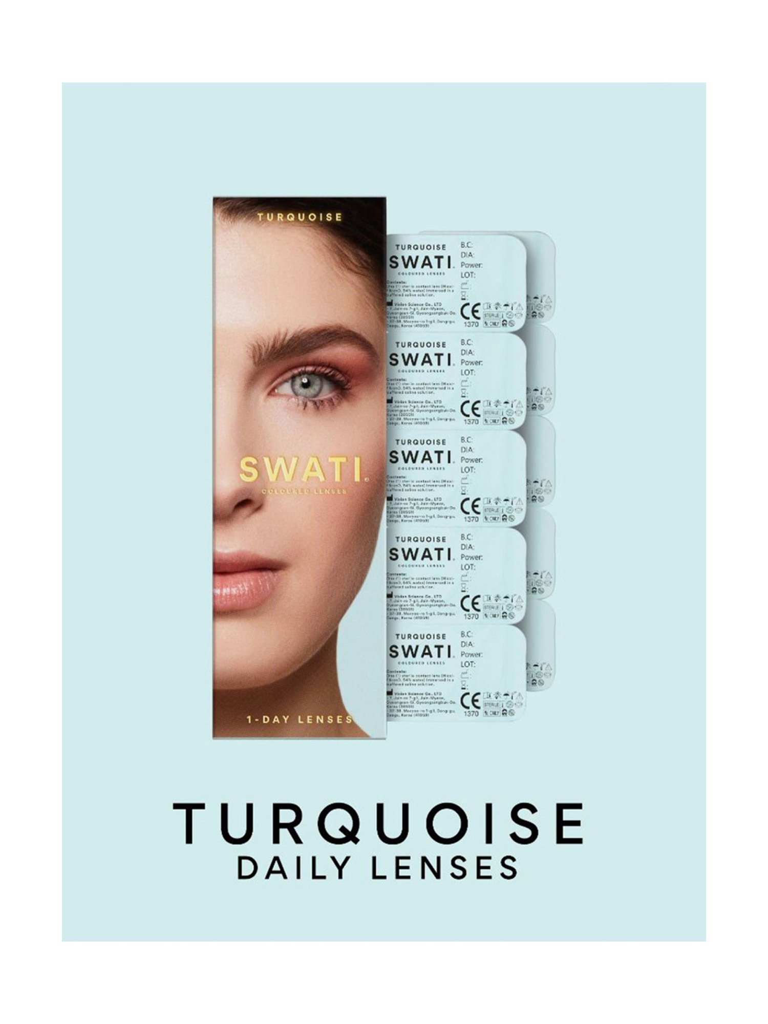 Swati Cosmetics Coloured Contact Lenses - Turquoise (1 Day, Power -5.5)