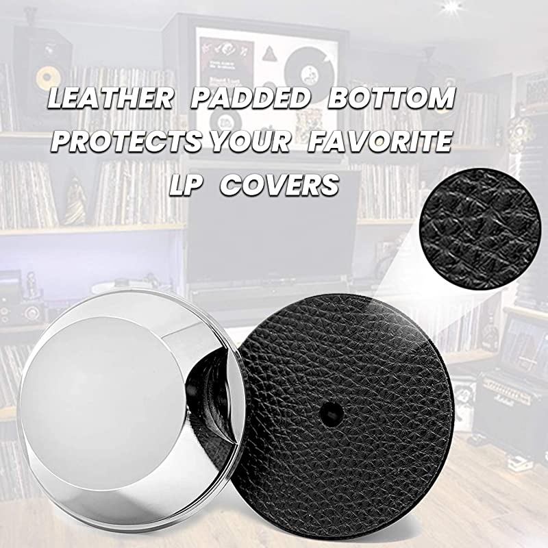 SpaceBen Record Weight Stabilizer with Protective Leather Pad - 8-Ounce Vinyl Turntable Weight - Durable & Stylish LP Stabilizer - Fits Any Turntable - Chrome