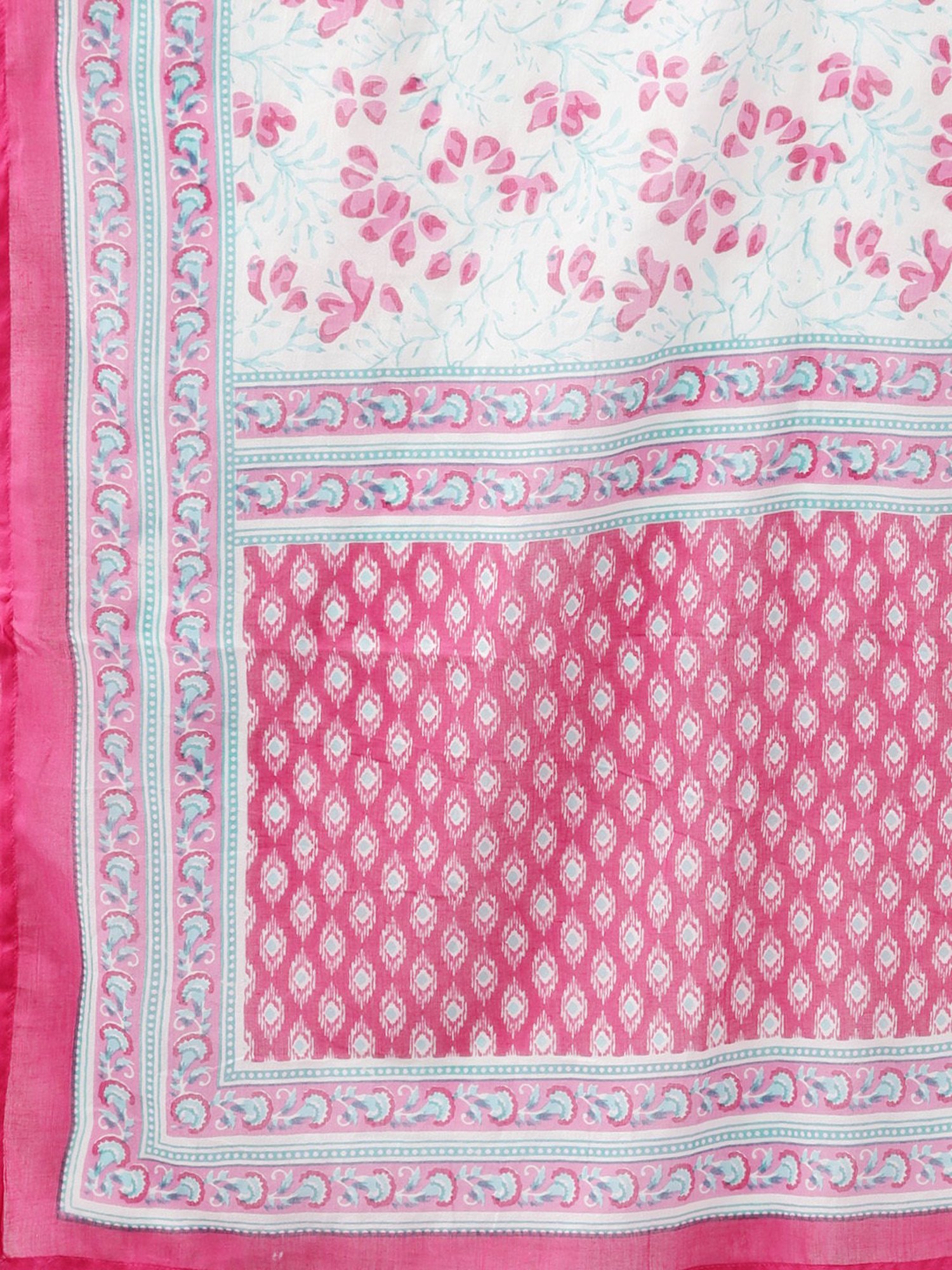 Prakrti White & Pink Cotton Floral Print Kurta With Pant & Dupatta