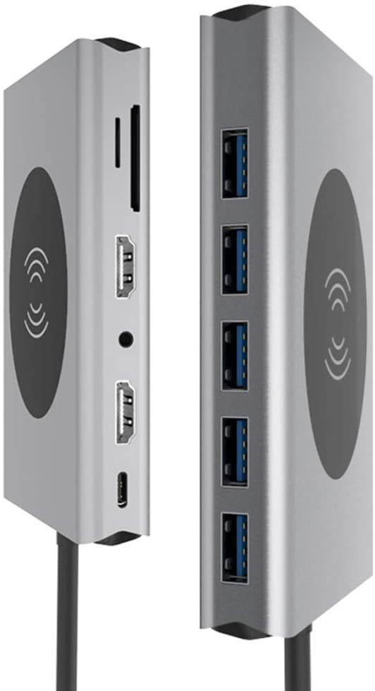 Direct Aluminum Alloy USB Type C to USB3.0 VGA RJ45, 10W Wireless Charger Hub Adapter for Laptop Notebook Smartphones