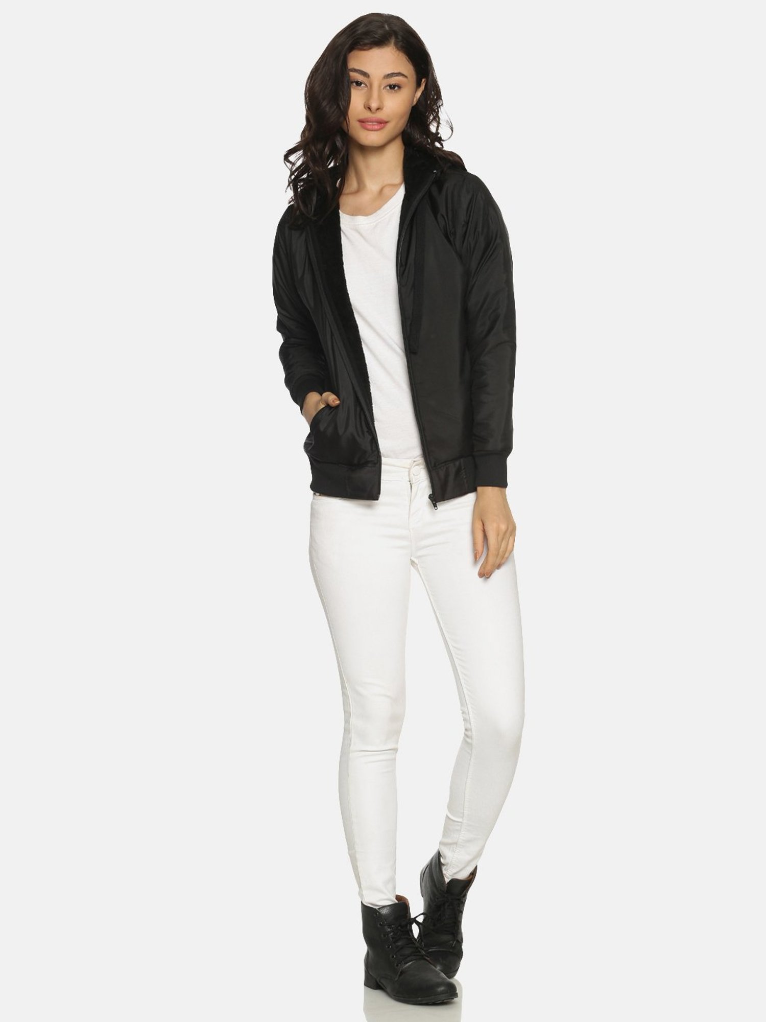 Campus Sutra Black Hooded Jacket