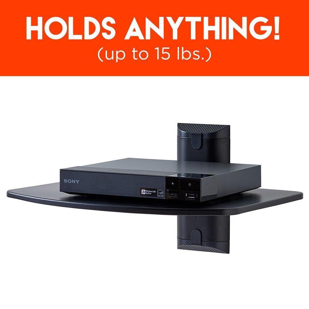ECHOGEAR Steel Wall-Mounted AV Shelf Holds 15lbs of Entertainment Devices-Black