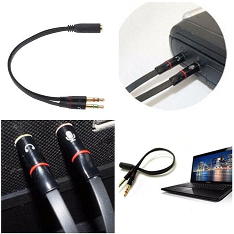 Headphone Splitter for Computer 3.5mm Female to 2 Male Headphone Mic Audio Y Splitter Cable Smartphone Headset to PC Adapter (Black)