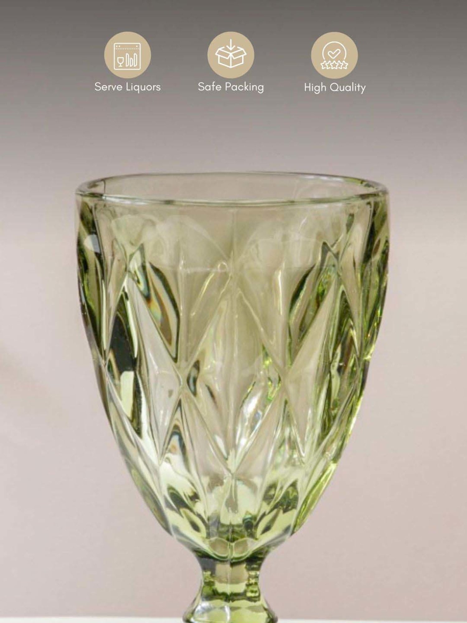 Nestasia high quality green Crystal Textured red wine Glasswareset with Stem(Set Of 6, each 300 ml)