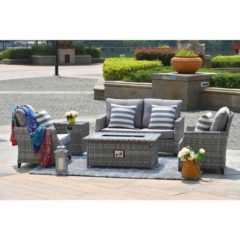 5pc Patio Wicker Conversation Set with Fire Pit - Direct Wicker