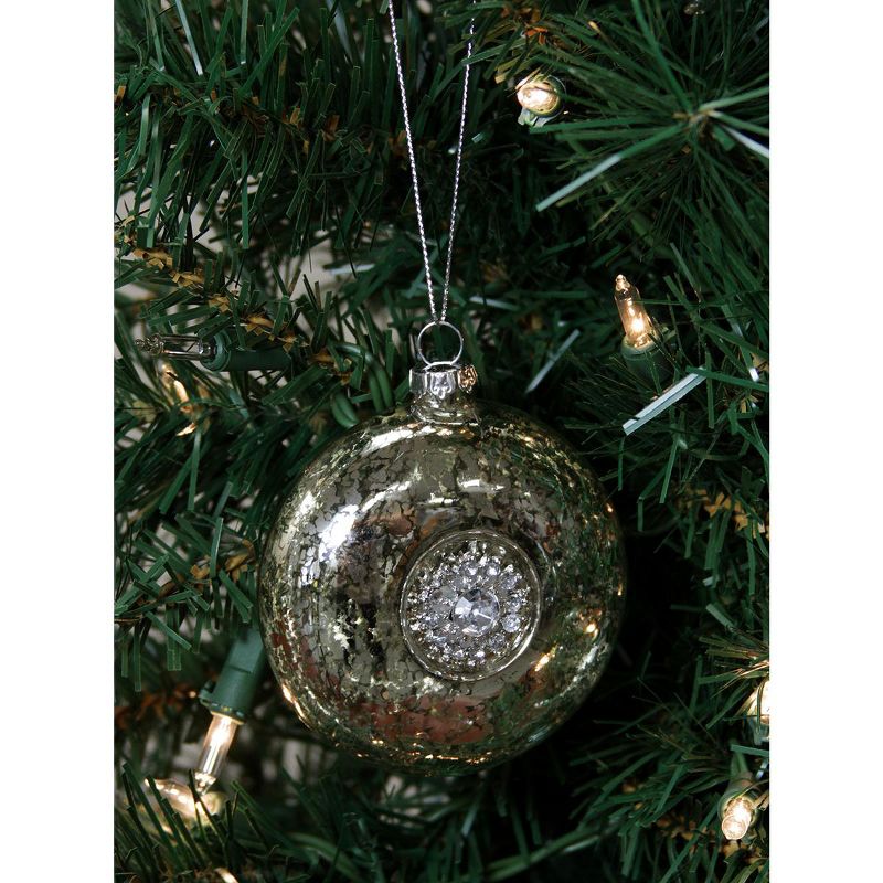 Ganz 3.5" Silent Luxury with Gem Snowflake Medallion Glass Disk Christmas Ornament - Silver