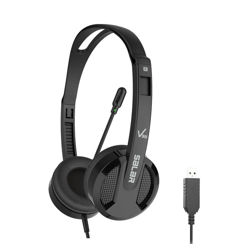 USB wired computer headset, with arm microphone and volume control, compatible with desktop computers, laptops, suitable for school education and online learning,Black
