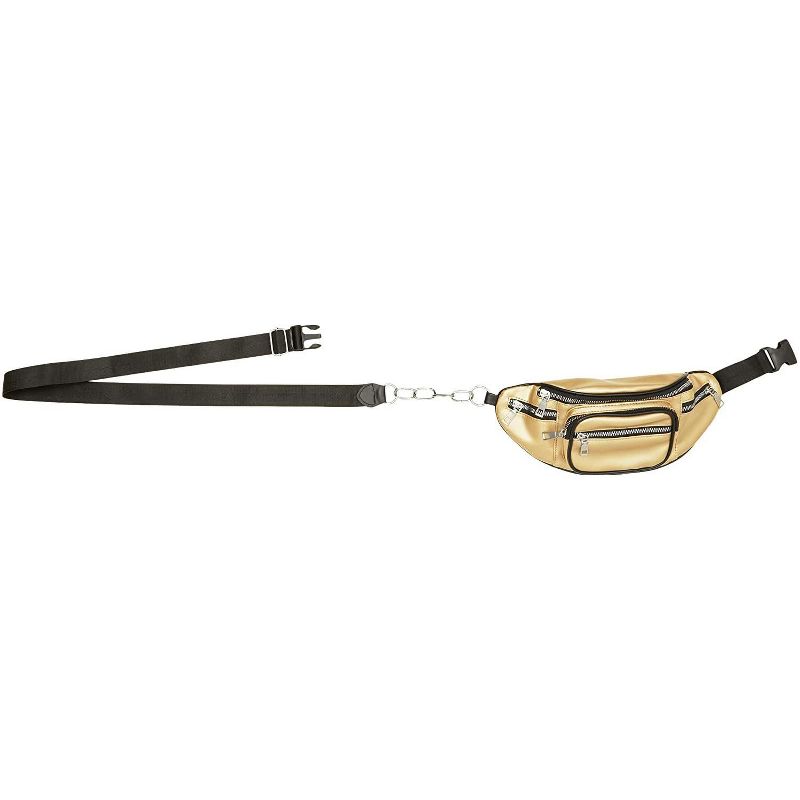 Gold Faux Leather Fanny Pack for Women, Traveling Belt Bag Pouch with Adjustable Waist Strap (33"-52")