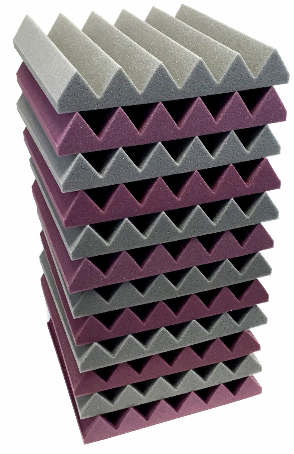 Soundproof Store, 2x12x12-12PK Acoustic Wedge Sound Dampening Studio Foam, BURGUNDY/CHARCOAL