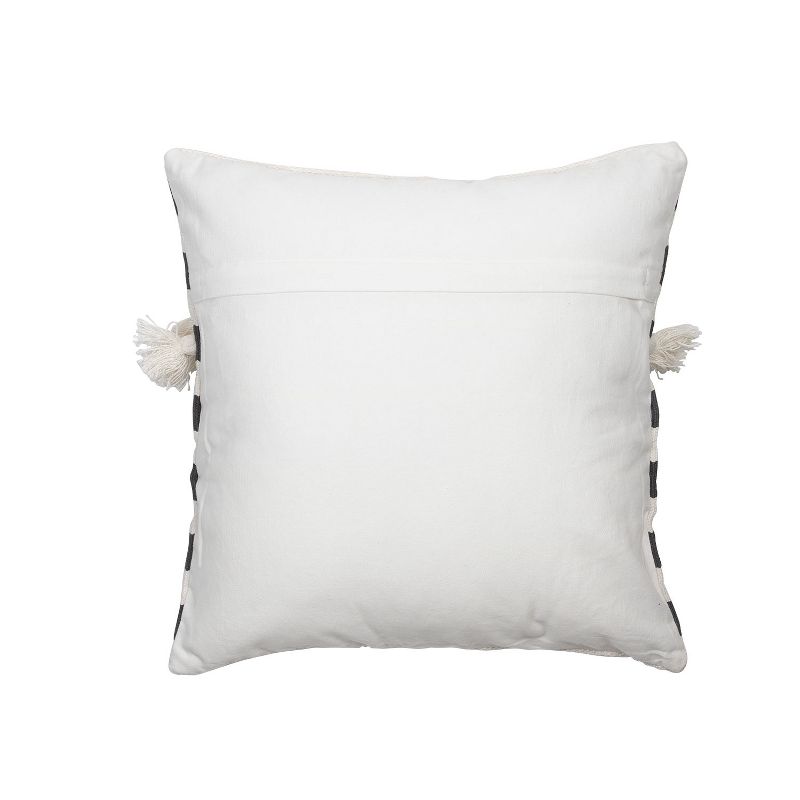 Black and White 20 x 20" Decorative Cotton Throw Pillow Cover with Insert and Hand Tied Fringe - Foreside Home & Garden