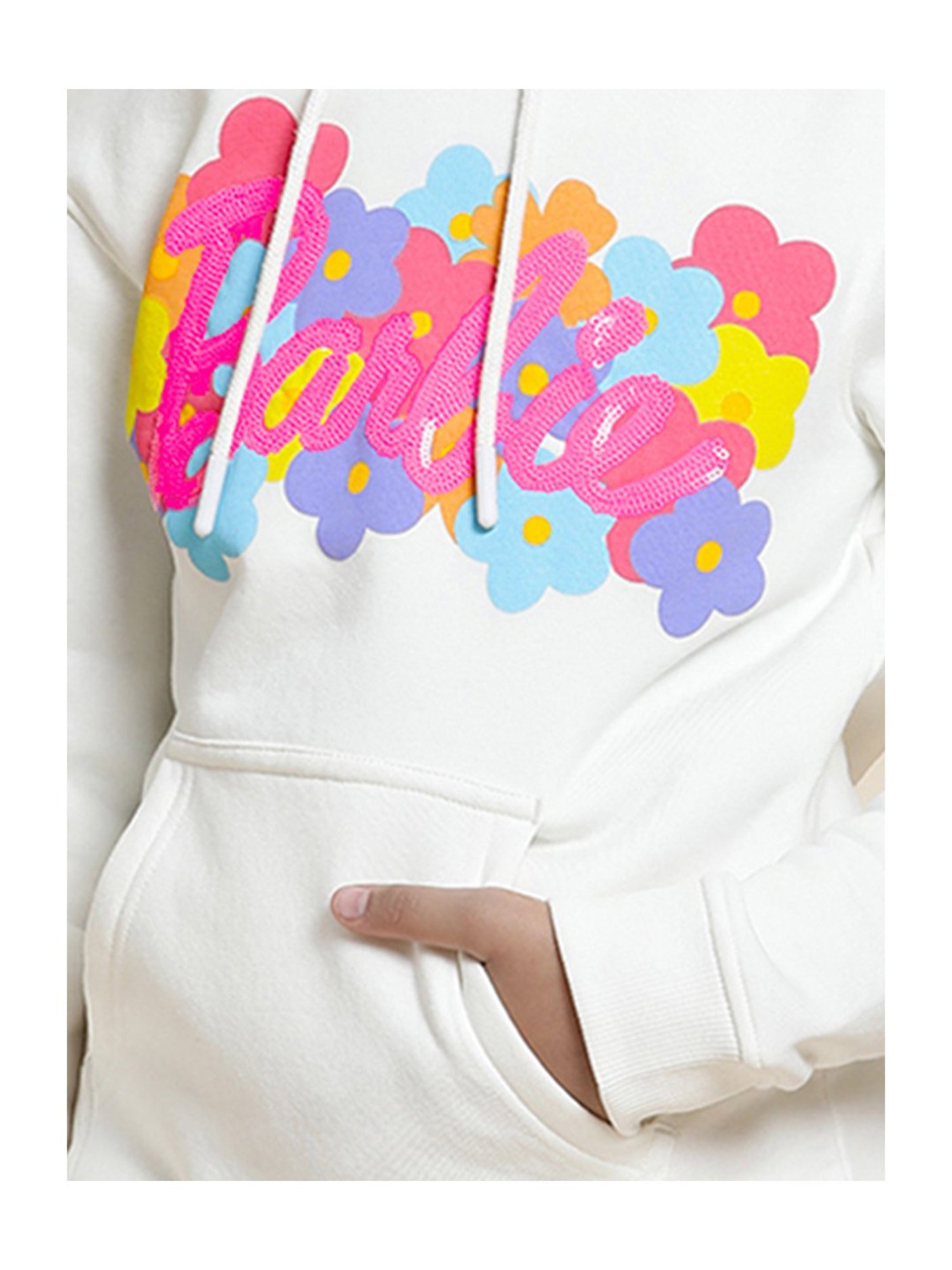 Kidsville Barbie Printed Off White Hoodie For Girls