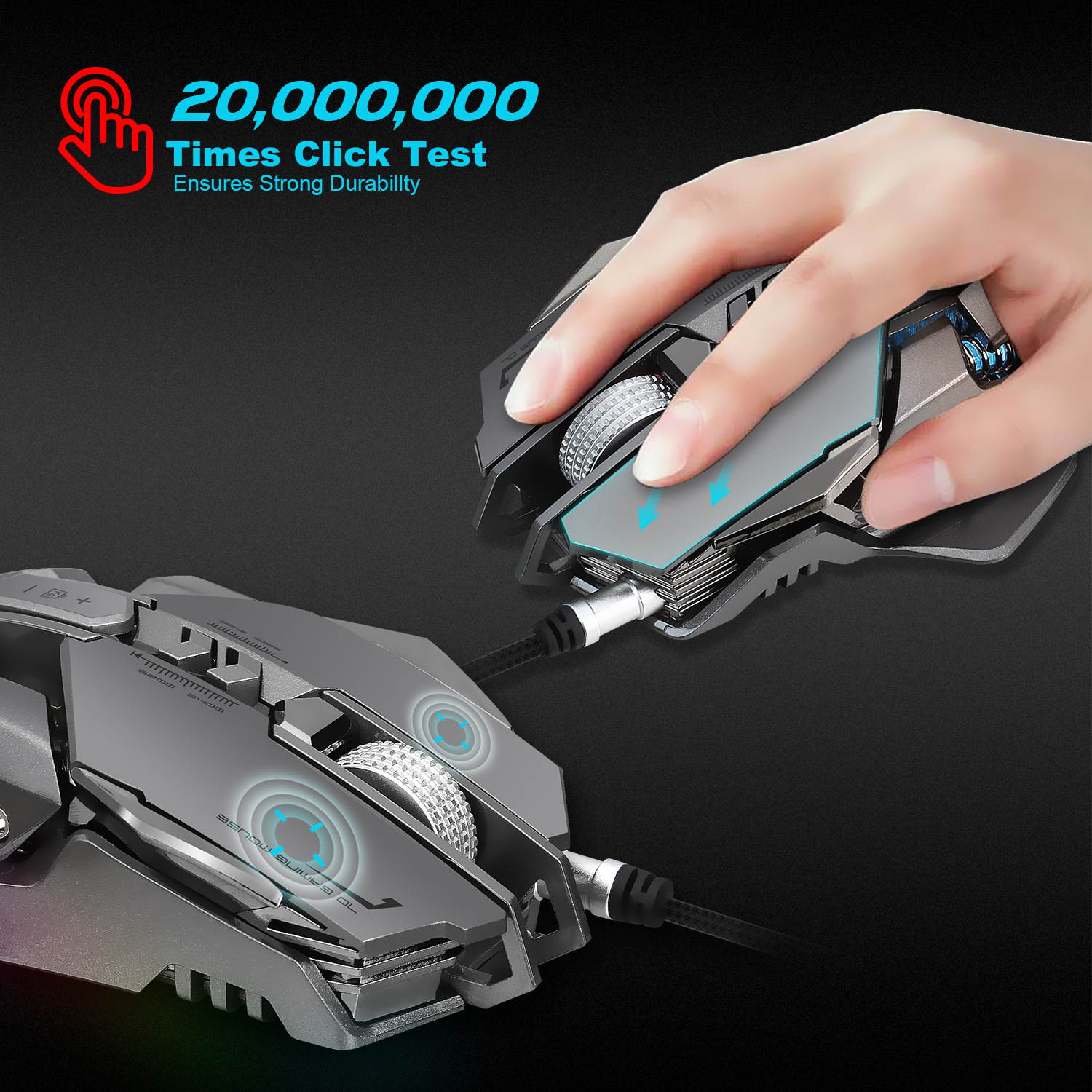 ZERODATE Mechanical Macros Define the Game Mouse,7 Programmable Keys, Cool LED Variable Light Effect, 12-Level Adjustable DPI, Comfortable Grip Ergonomic Optical PC Computer Gaming Mice (Black)