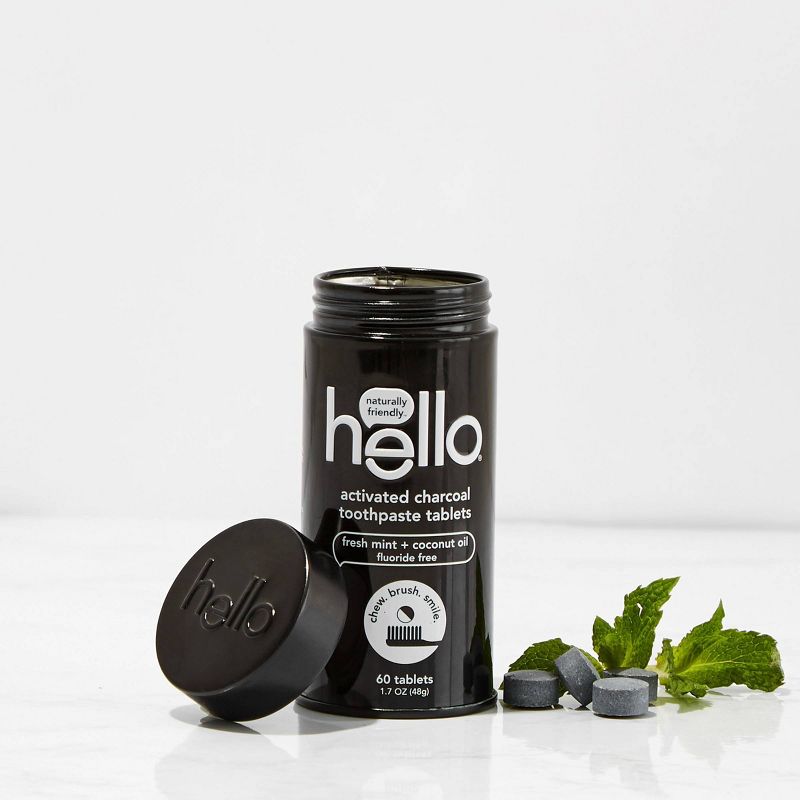 hello Activated Charcoal Whitening Toothpaste Tablets, Natural Mint Fluoride Free - Trial Size - 60ct