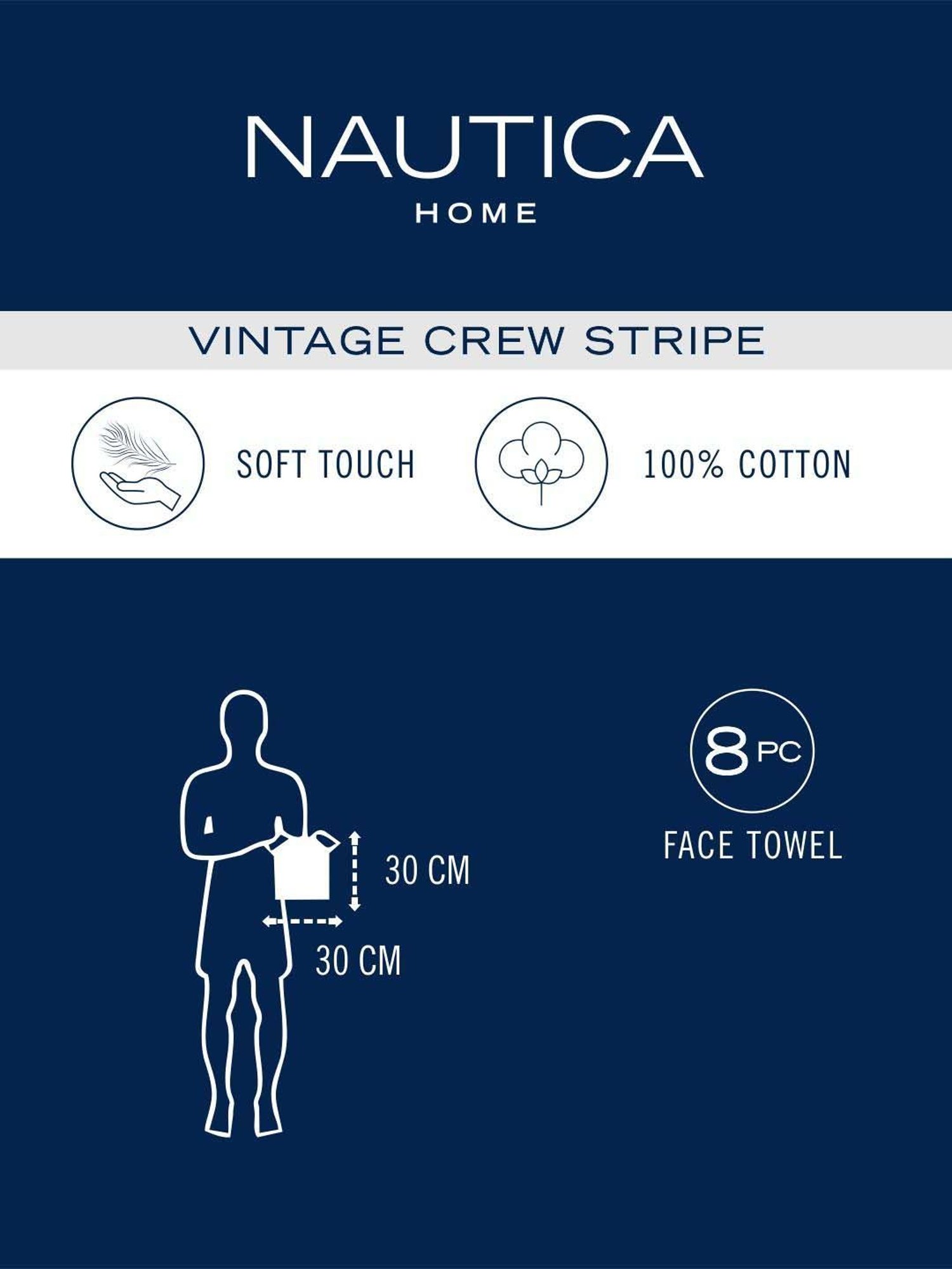 Nautica Vintage Crew Stripe Burgundy & Yellow Cotton 500 GSM Zero Twist Face Towel - Set of 8