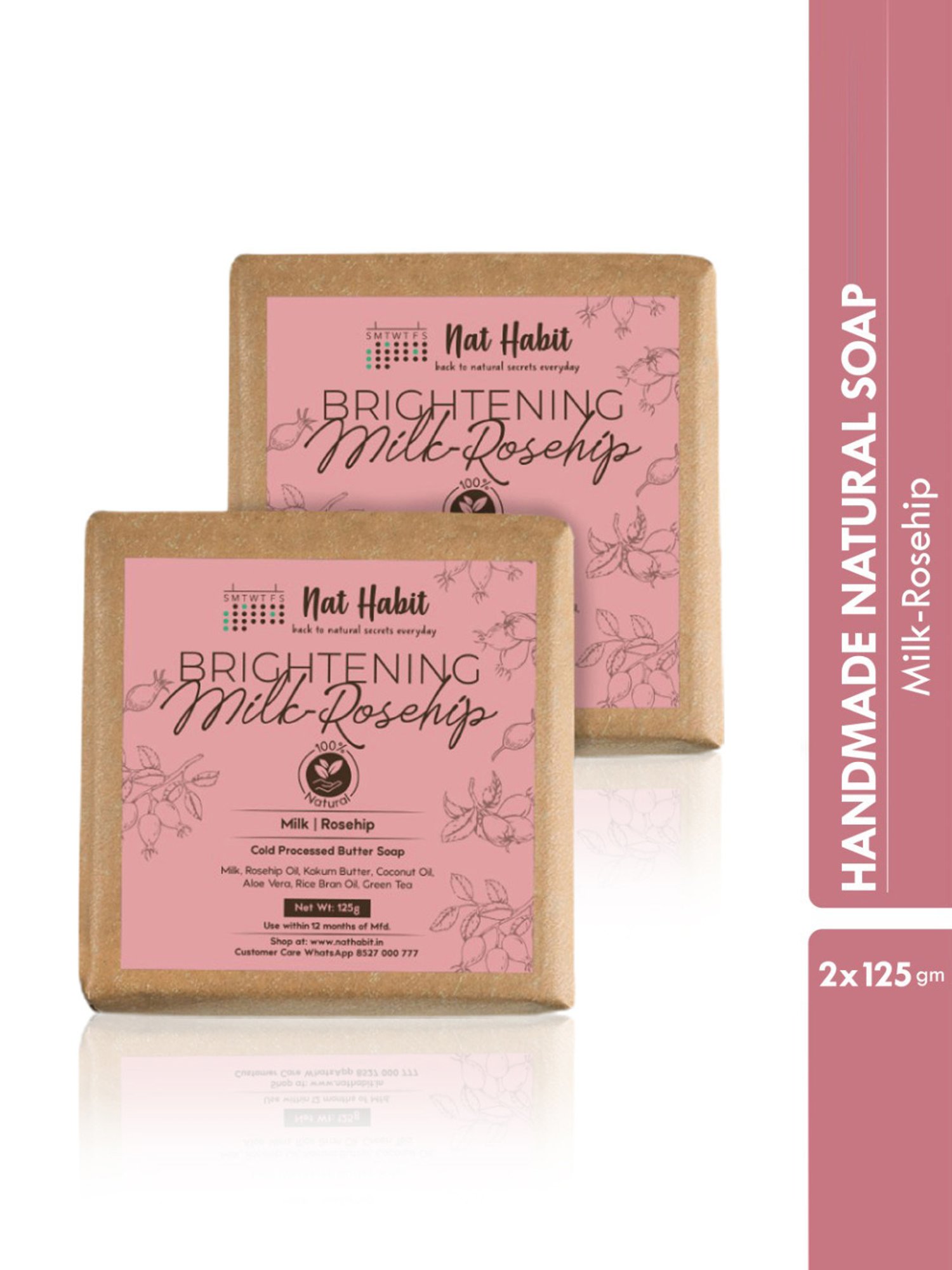 Nat Habit Cold Processed Brightening Milk-Rosehip Soap Pack of 2 - 250 gm