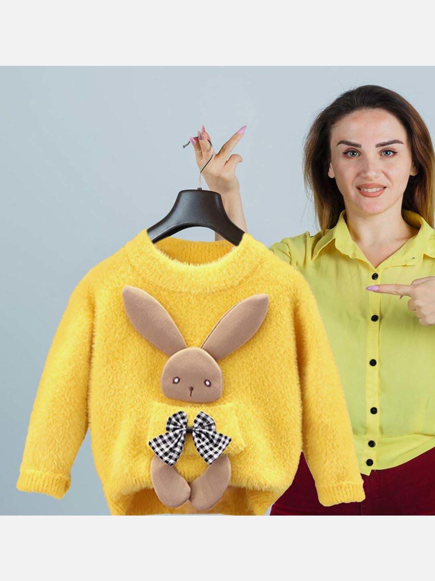 Little Surprise Box 3D Bunny Yellow Applique Full Sleeves Sweater