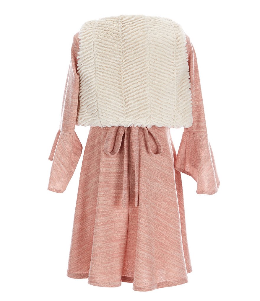 Rare Editions Little Girls 4-6X Bell Long-Sleeve Sweater Knit Fit-And-Flare Dress With Fur Vest