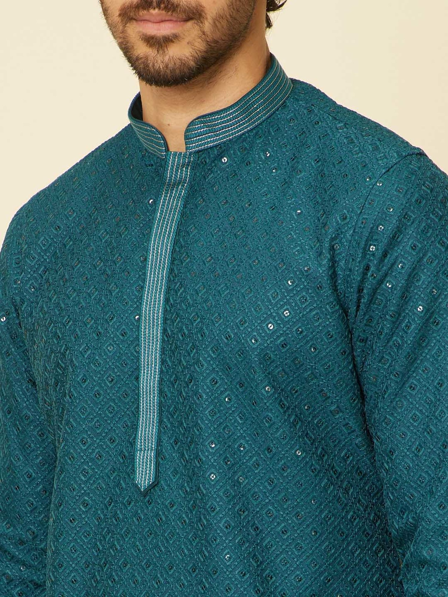 Sanwara Sea Green & White Cotton Regular Fit Chikankari Kurta Bottom Set
